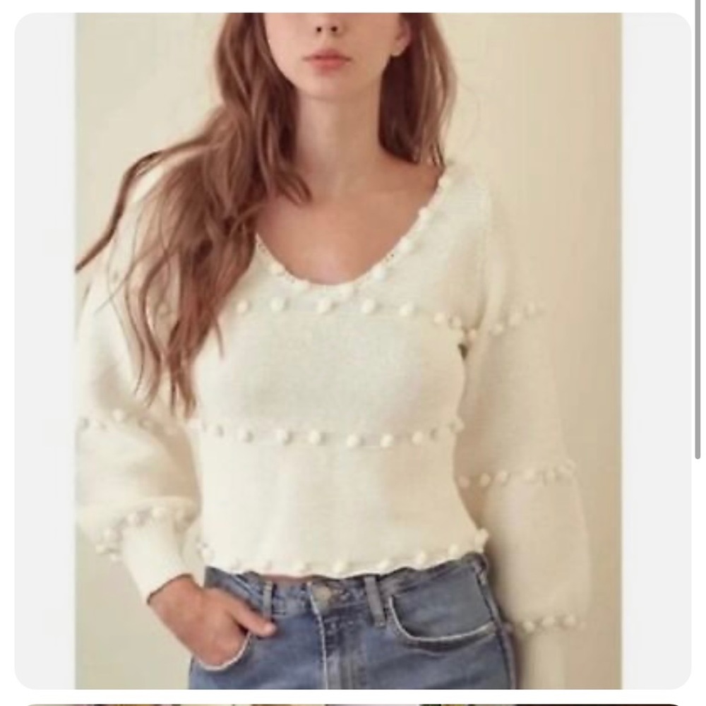 Storia Bobbles Pom Pom Knit Cotton Sweater